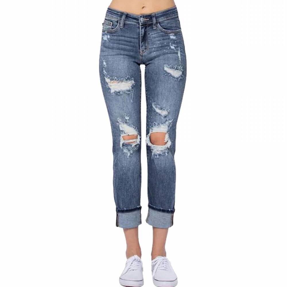 NEW JUDY BLUE mid rise cuffed boyfriend fit jeans in medium blue